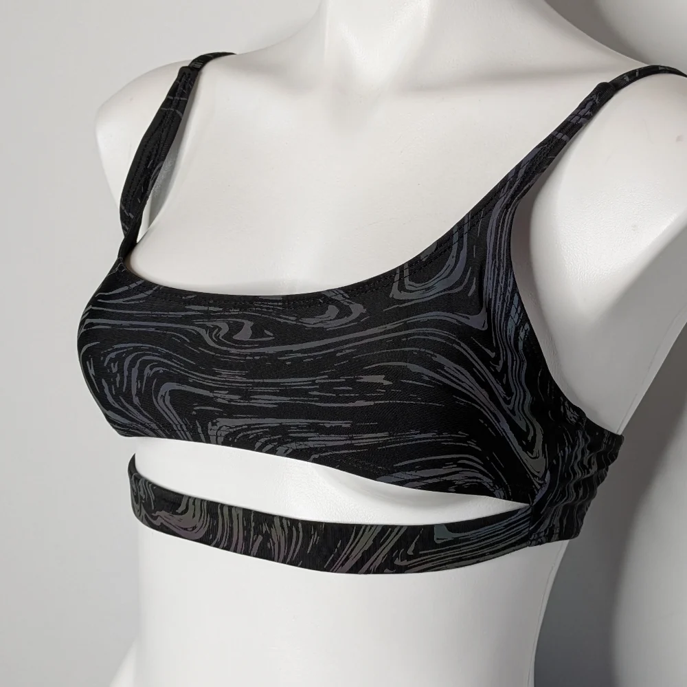 iHeartRaves Black Rainbow Iridescent Oil Slick Cutout Bralette Bra Top M - Picture 2 of 6